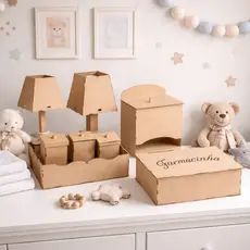 Kit Bebe Higiene 8 Peças Liso Desmontado Madeira Enfeites