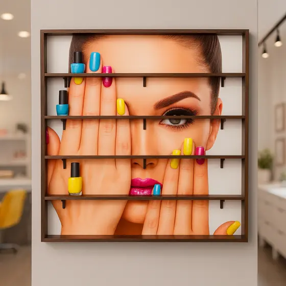 Expositor Porta Esmaltes Com Fundo Decorado Adesivado
