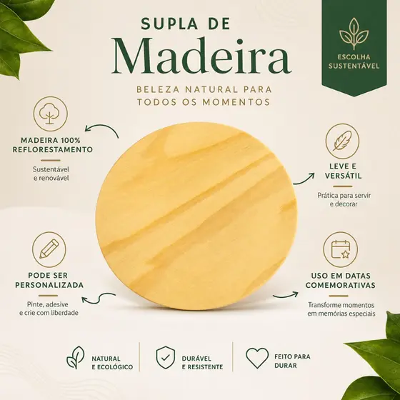 Supla Sousplat Kit Pinus Mesa Posta 30 CM Jogo Americano Decorativo  Bolacha Circulo mdf jantar