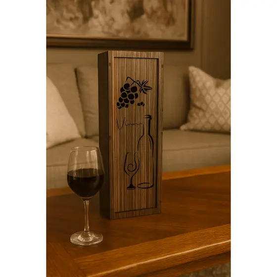 Porta Vinho Marrom MDF – Caixa Presente para Garrafa de Vinho  – Presente Elegante Armazenador