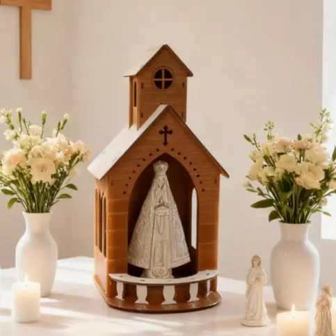 Oratório em MDF Marrom e Caramelo 38x12x17 cm – Religião Ideal para Decoração, Devoção, Católico