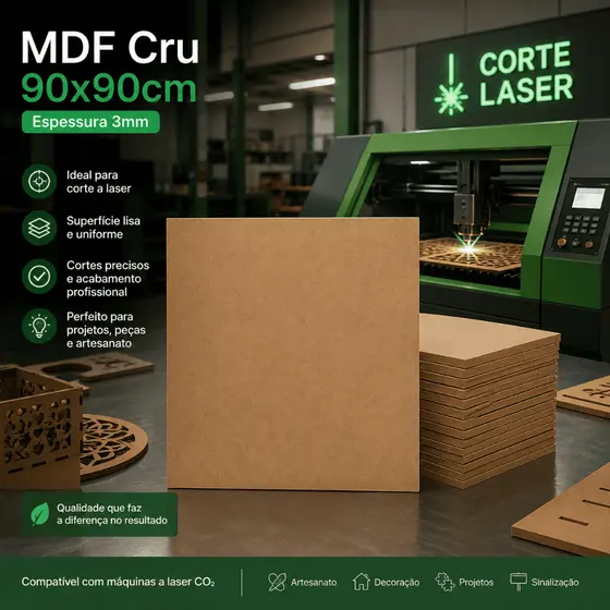 Chapa Placa MDF Cru 90x90cm 3mm Kits Artesanato Marcenaria Corte Laser CNC Fundo Quadro Decoração