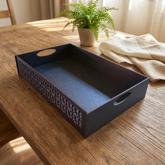 Bandeja MDF Preto 40 x 25 x 8cm para Cantinho do Café – Decoração e Organização Elegante Grande