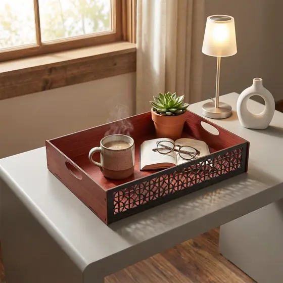 Bandeja MDF Vinho 40x25x8cm – Charme para Cantinho do Café, Barzinho, Servir e Decorar