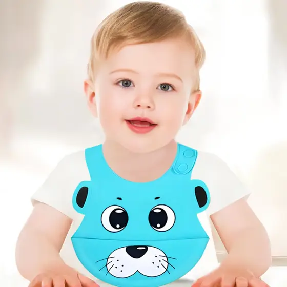 Babador De Silicone Impermeável Para Bebê Com Pega Migalhas Ajustável Menina Menino Fácil De Limpar Infantil