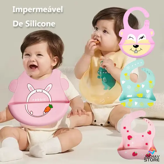 Babador De Silicone Impermeável Para Bebê Com Pega Migalhas Ajustável Infantil Menino Menina Fácil De Limpar