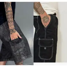 KIT BERMUDA CARGO BAGGY STREETWEAR GRAFITE E BERMUDA PRETA COM BRANCO LARGA BAGGY STREETWEAR