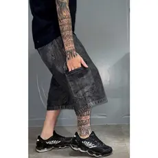BERMUDA GARGO BAGGY LARGA GRAFITE PRETO ESTONADO