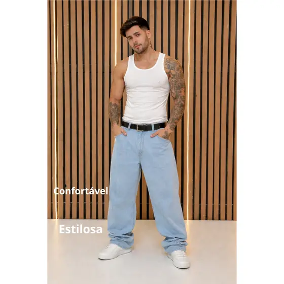 CALÇA BALÃO BAGGY LARGA CINTURA COM CINTO