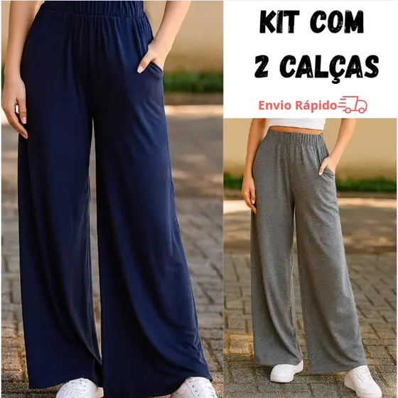 Kit 2 Calças modelo Pantalona de viscolycra