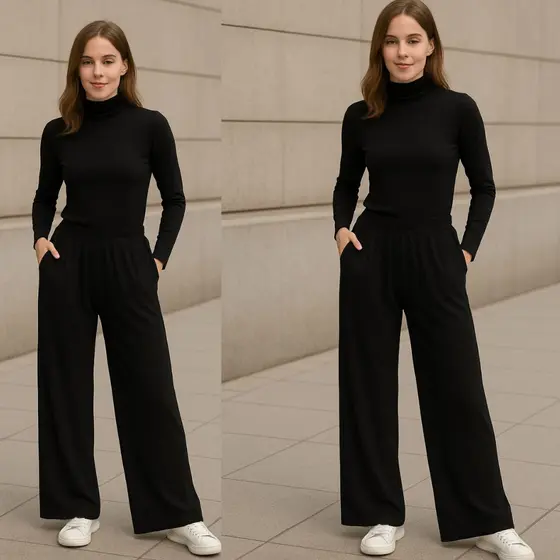 Conjunto Viscolycra Com Calça Pantalona e Blusa de Frio Feminina com Gola Alta Cacharrel