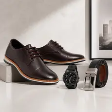 Sapato Social Masculino Oxford Ingles Kit Presente Leve Elegante Confortável Premium  Solado Borracha Relógio e Cinto
