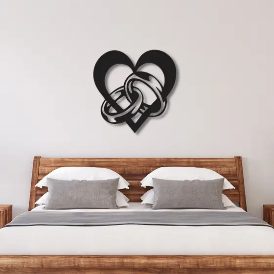 Quadro Decorativo MDF Coração com Alianças Casamento Aplique de Parede Vazado para Decoração