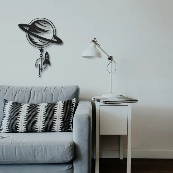 Aplique de Parede Vazado Planeta Saturno com Foguete Para Decoração