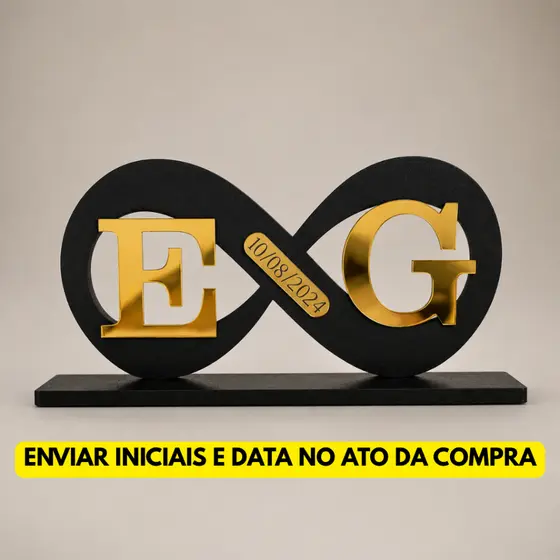Infinito com Acrílico Espelhado com Iniciais e Data Personalizável