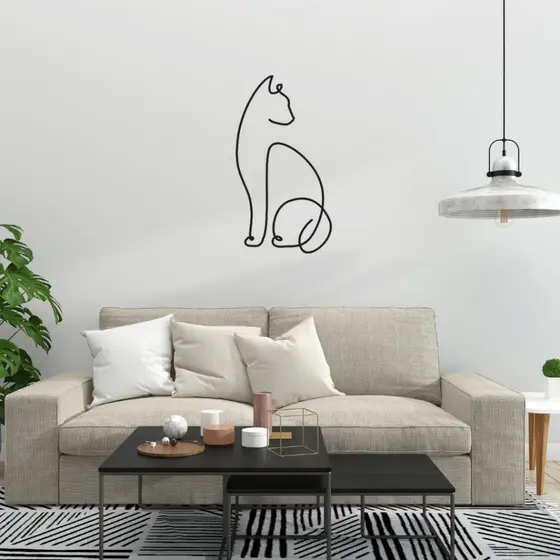 Quadro Decorativo Gato Line Art Aplique De Parede Vazado MDF Decoração para Sala Quarto Cozinha Escritório