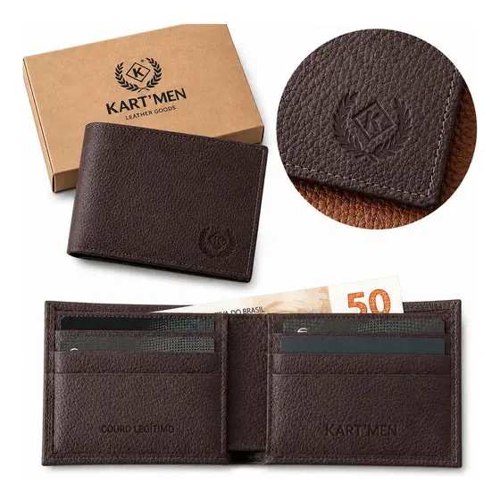 Carteira Masculina Couro Legítimo RFID Kartmen Porta Cartões Compacta Premium