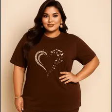 Camiseta Plus Size Feminina Estampada Do P Ao G5 Coração Pintada Academia Treino 100% Algodão Premium Verão