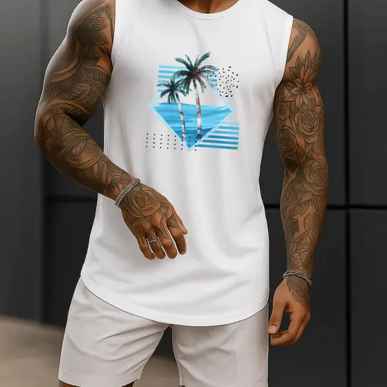 Regata Masculina Cavada Academia Algodão 100% Estampada Premium Treino Fitness Casual Streetwear Verão