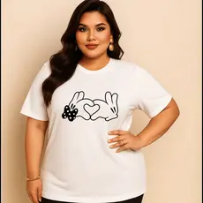 Camiseta Plus Size Feminina Estampada Do P Ao G5 Mãos Animadas Coração Academia Treino 100% Algodão Premium Verão