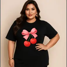 Camiseta Plus Size Feminina Estampada Do P Ao G5 Cereja Laço Academia Treino 100% Algodão Premium Verão