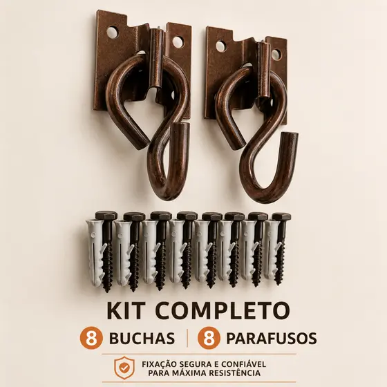GANCHO DE REDE COLONIAL 270KG 8 PARAFUSOS + 8 BUCHAS RESISTENTE