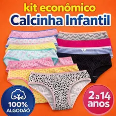 Kit 6 12 ou 20 Calcinhas Infantis 100% Algodão Menina Confortável 2 a 14 Anos Forro Duplo Premium