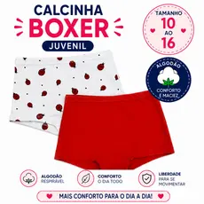 Kit 2 Calcinha Boxer Juvenil Menina Algodão Macio Conforto Total Forro Duplo