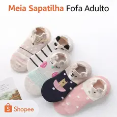 Kit 3/6 pares de meias Invisíveis Adulto Algodão Confortável Estampa  divertida lindas