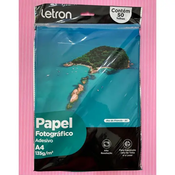 Papel Fotográfico Adesivo A4 135g/m² 50 folhas Letron Leonora