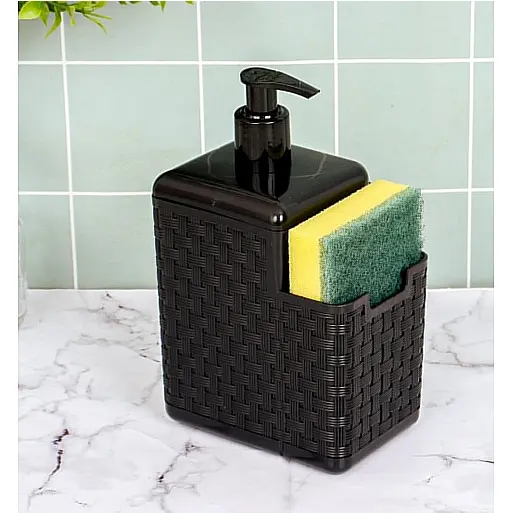 Porta Detergente e Esponja Dispenser De Suporte Para Bucha Rattan Preto Plástico Organizador Sabão Sabonete Líquido Com bico dosador Pia Em Casa Cozinha Banheiro
