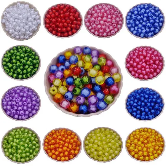 Miçanga Bola miolo branco Sextavada 8mm de Cristal/ Acrílico/ Pacote Com 30 Gramas/ 130 unidades