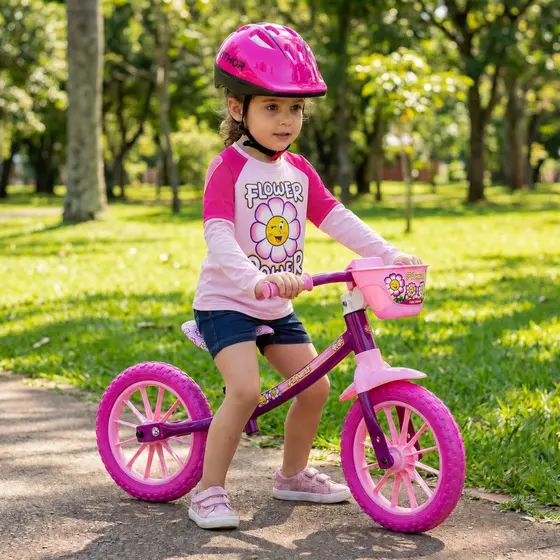 Kit Bicicleta Infantil Menina Balance Equilíbrio com Capacete e Camiseta Ciclismo com Proteção UV