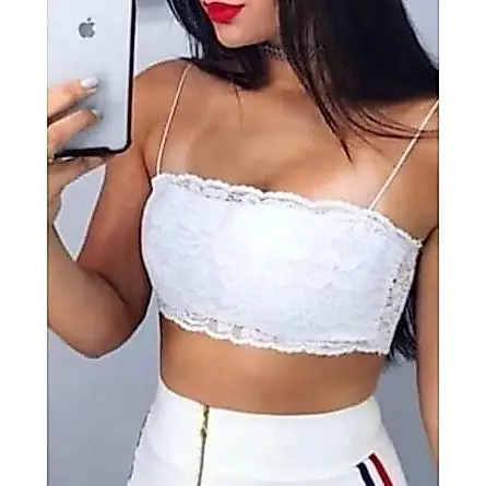 Top Faixa em Renda com Bojo e Alça Fina / Top Rendado Feminino