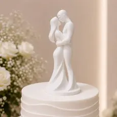 Topo de Bolo Casamento Noivos Casal Abraçado Moderno Branco