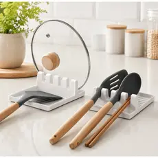 Suporte Descanso Colher e Tampa de Panela Organizador de Cozinha 2 em 1 Anti Pingos