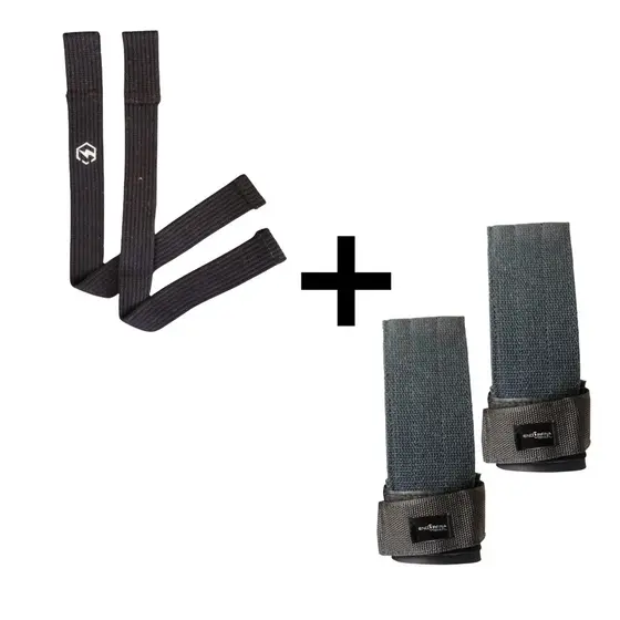 Kit Par Tala Strap + Strap Tala Larga luva Deadlift Musculação