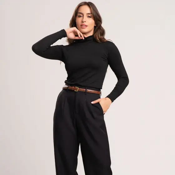 Blusa Feminina Cacharrel Gola Alta Manga Longa Moda Gringa