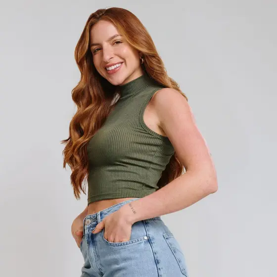 Blusa Cropped Canelado Feminina Blogueira Gringa