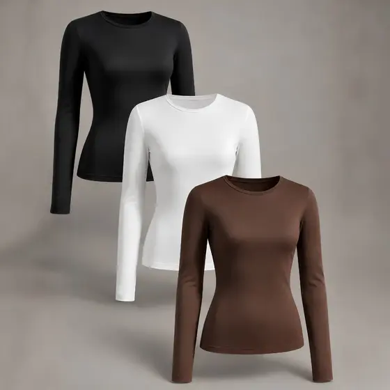 Kit 3 Blusas Femininas Segunda Pele Tecido Macio e Leve