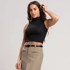 Cropped Canelado Gola Alta Moda Gringa