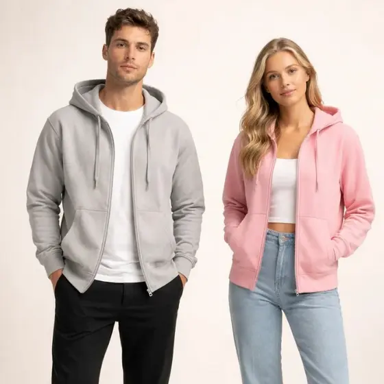 Moletom Ziper Jaqueta Lisa Aberta Feminina Capuz Bolso Blusa de Frio Masculina e feminina Quente