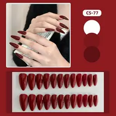 24 Pçs/Set Vinho Vermelho Unhas Postiças Artesanais Longas Ballet Ouro Glitter Removíveis Acrílico Em