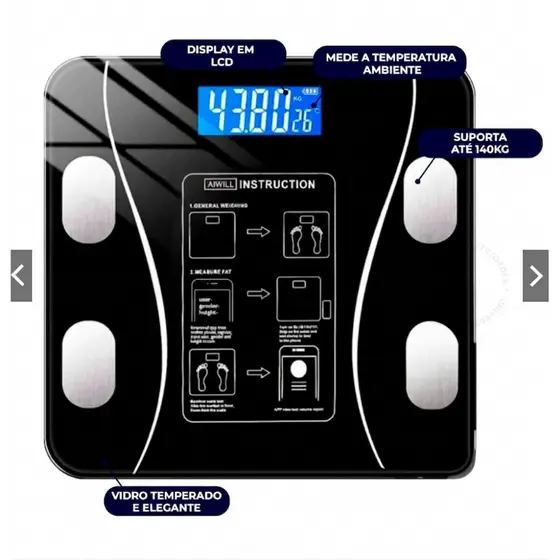 Balança Bioimpedância Digital Profissional Suporta Até 180kg via Bluethooth
