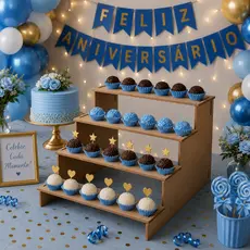 Escada Decorativa para Doces MDF Cru 4 Degraus – Suporte para Festa, Aniversário e Eventos