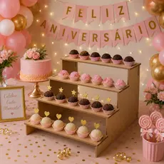 Escada Expositora MDF 3mm 4 Degraus – Suporte para Doces, Brigadeiros, Cupcakes e Decoração