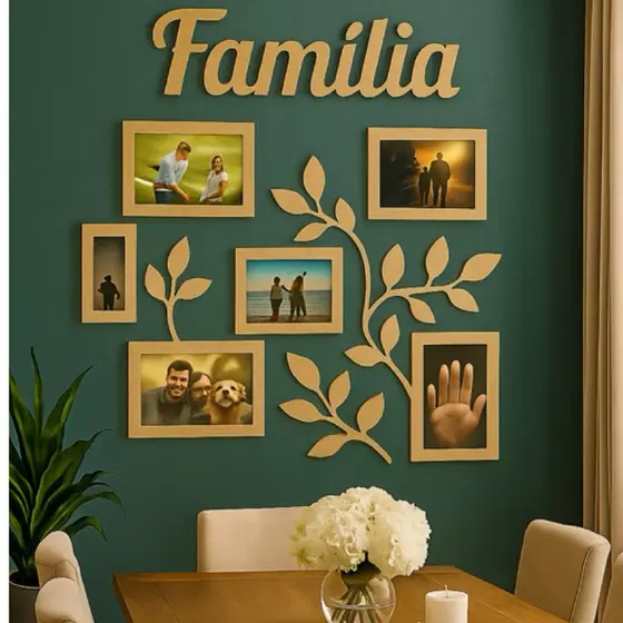 Porta Retrato Família de Parede MDF – Mural de Fotos Decorativo com 6 Espaços | Presente Criativo