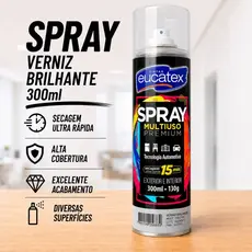 Spray Verniz Brilhante Automotivo Alta Temperatura 300ml Tinta Premium Eucatex Secagem Ultra Rápida