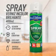 Spray Verniz Incolor Brilhante Alta Temperatura 400ml Tinta Premium Eucatex Secagem Ultra Rápida