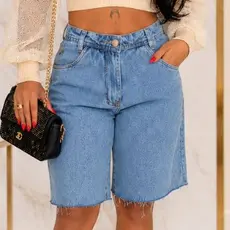 Bermuda Jeans Feminina Cintura Alta Barra Desfiada - (Short jeans) A.Ming Jeans
